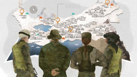 Drawings of army and a map