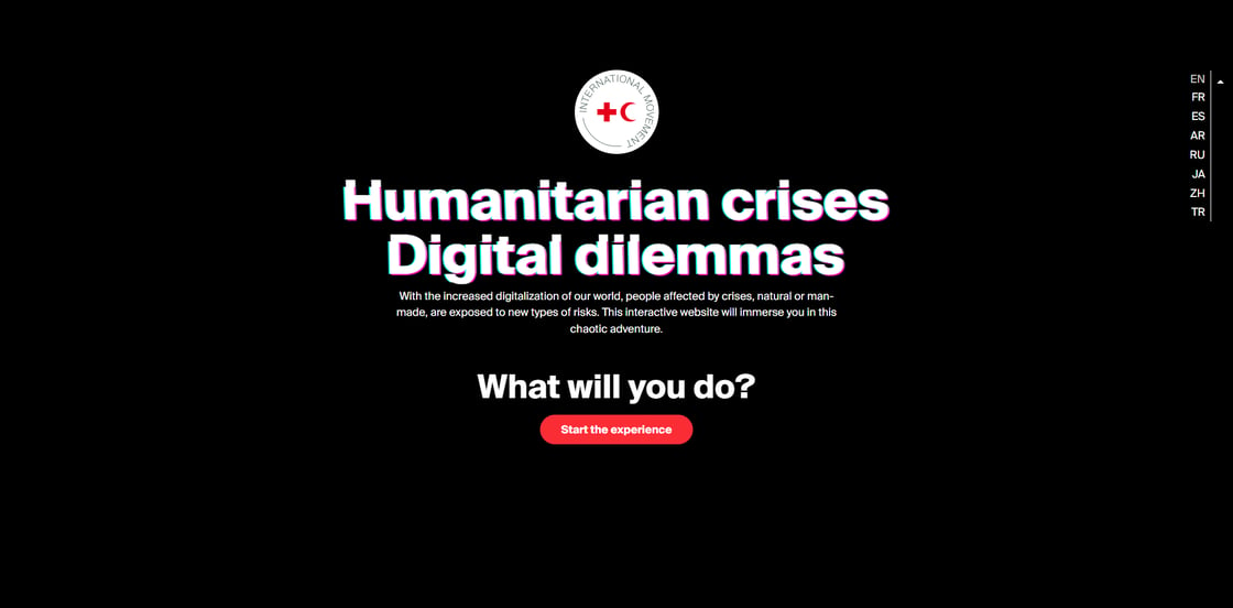 Black background with the text: Humanitarian crises, digital dilemmas