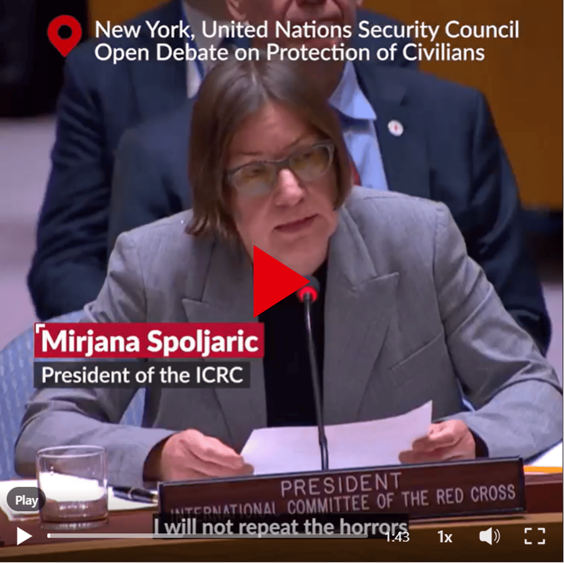 ICRC President Mirjana Spoljaric delivers a statement to the UN Security Council in New York on 22 May 2025. ICRC