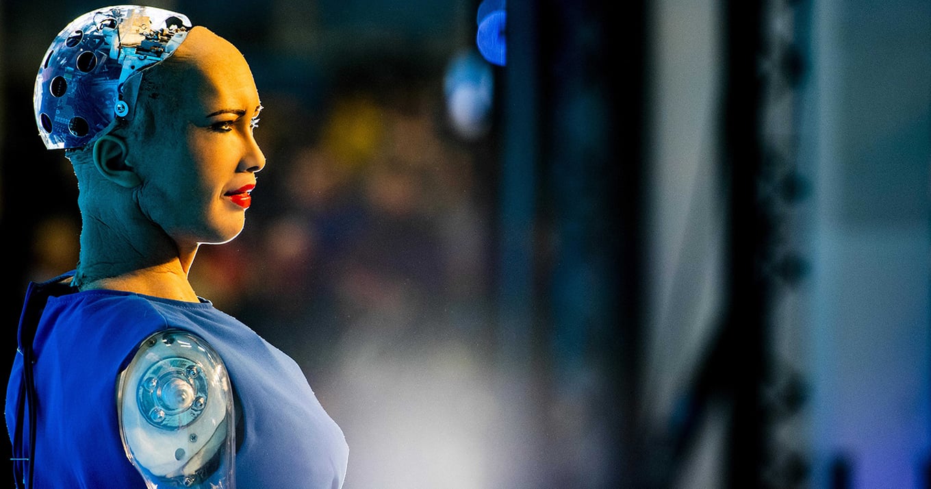 The Power of Humanity: On Being Human Now and in the Future - image of the humanoid robot Sophia by Hanson Robotics during a presentation at Techfestival Bright day 2018. EPA-EFEROBIN UTRECHT