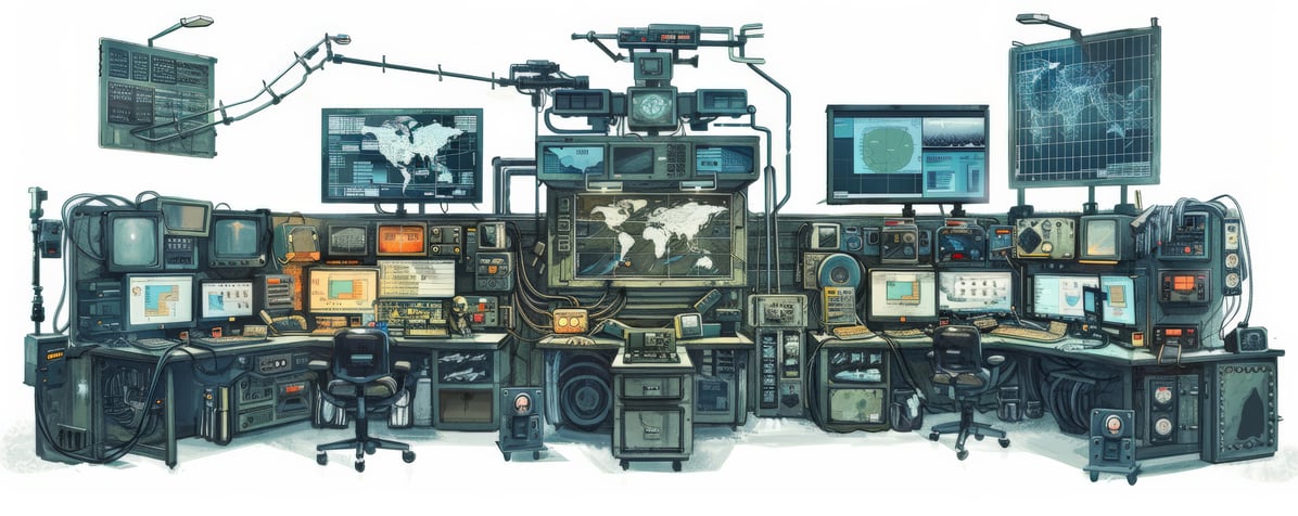 AI cartoon of a military command center